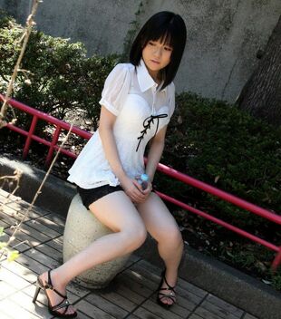 Playful japanese coed blowing and