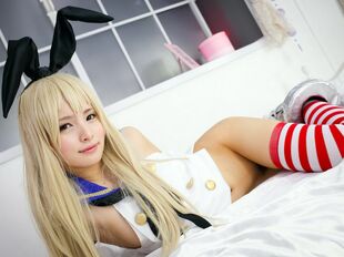 Blond chinese woman rabbit in..