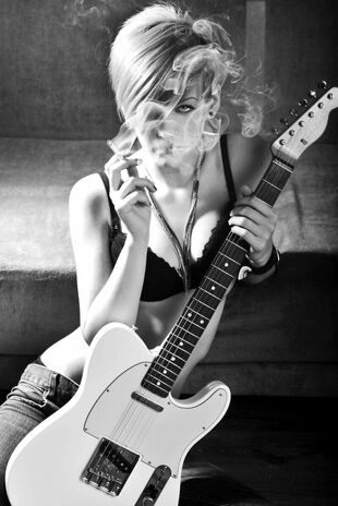 Steaming women with guitars words -